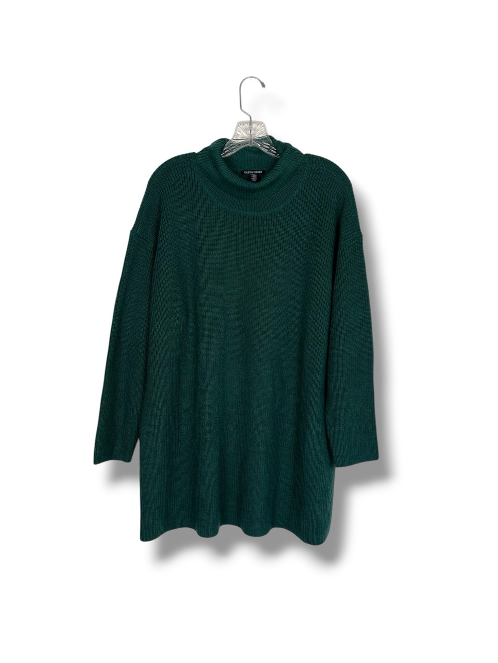 Eileen Fisher Extra Fine Merino Wool Sweater Ribbed Tunic Pine Green M Luxury